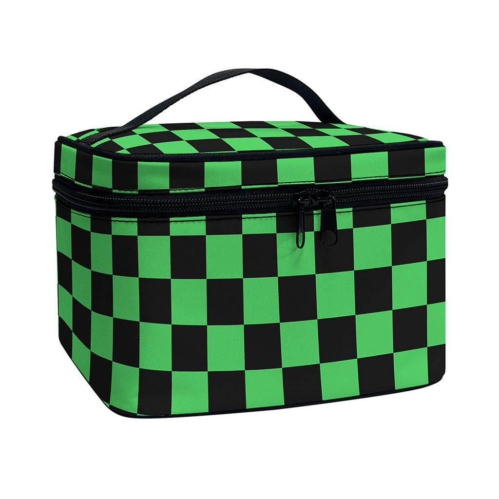 Green And Black Checkered Pattern Print Travel Makeup Bag