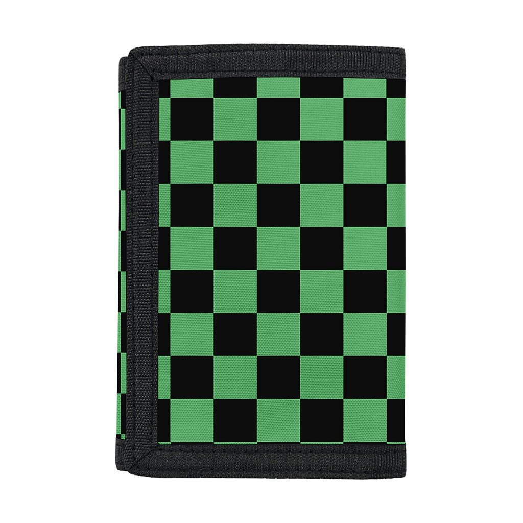 Green And Black Checkered Pattern Print Trifold Wallet