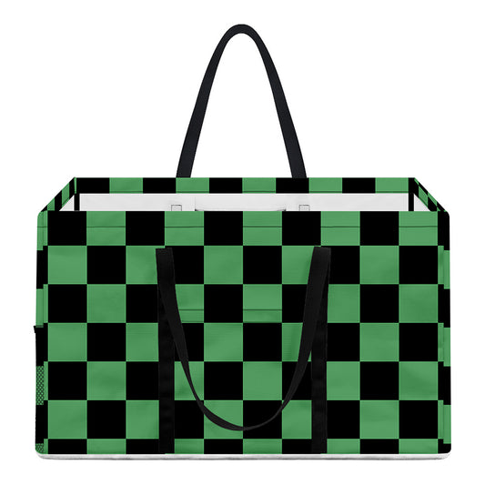 Green And Black Checkered Pattern Print Utility Tote Bag