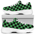 Green And Black Checkered Pattern Print White Chunky Shoes
