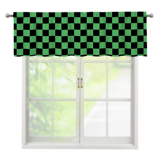 Green And Black Checkered Pattern Print Window Valance