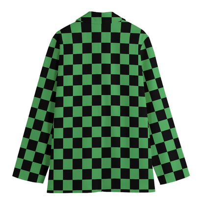 Green And Black Checkered Pattern Print Women's Blazer
