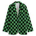 Green And Black Checkered Pattern Print Women's Cotton Blazer