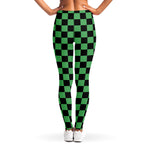 Green And Black Checkered Pattern Print Women's Leggings