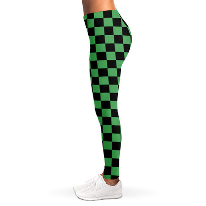 Green And Black Checkered Pattern Print Women's Leggings