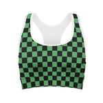 Green And Black Checkered Pattern Print Women's Sports Bra