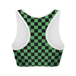 Green And Black Checkered Pattern Print Women's Sports Bra