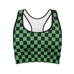 Green And Black Checkered Pattern Print Women's Sports Bra