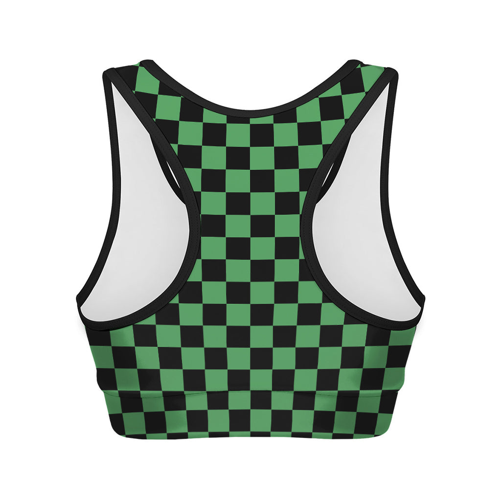 Green And Black Checkered Pattern Print Women's Sports Bra