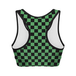Green And Black Checkered Pattern Print Women's Sports Bra