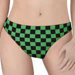 Green And Black Checkered Pattern Print Women's Thong