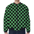 Green And Black Checkered Pattern Print Zip Sleeve Bomber Jacket