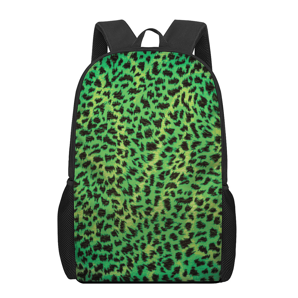 Green And Black Cheetah Print 17 Inch Backpack