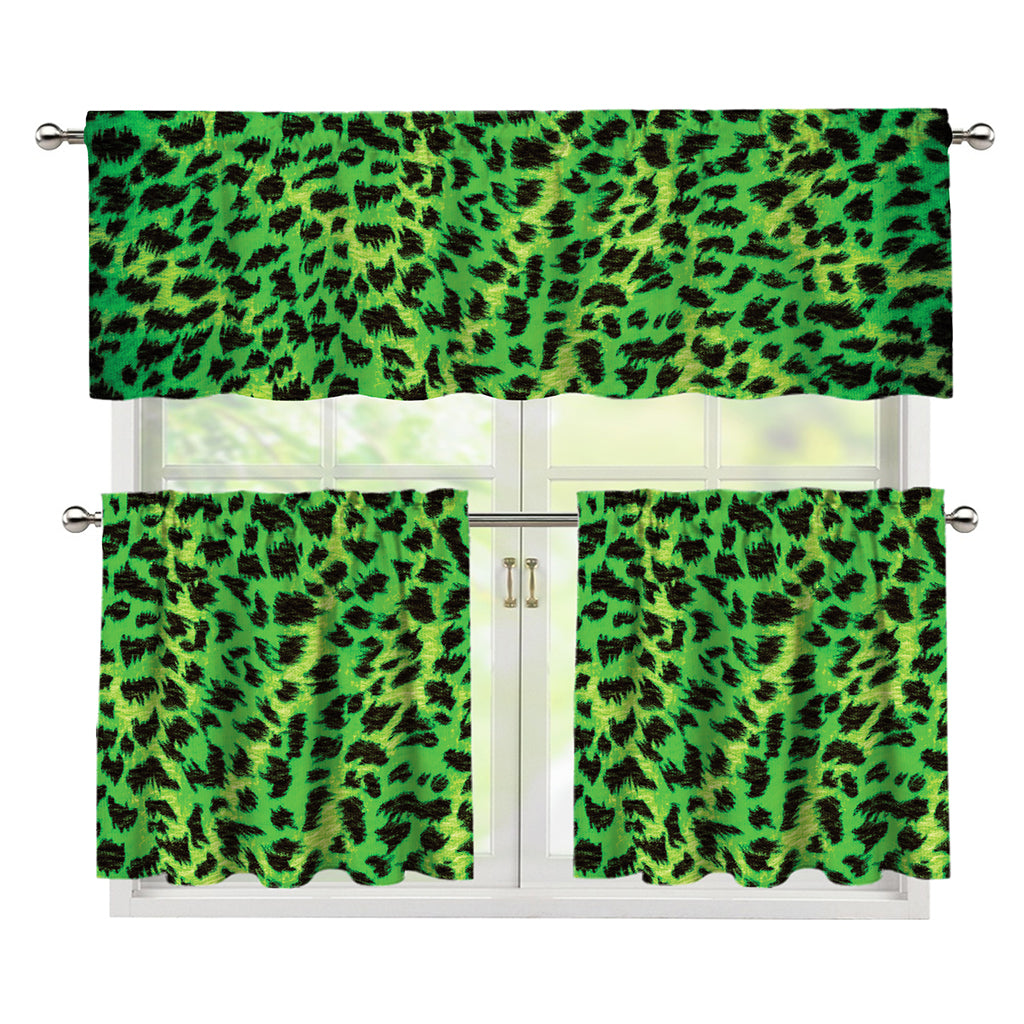 Green And Black Cheetah Print 3 Piece Kitchen Curtains