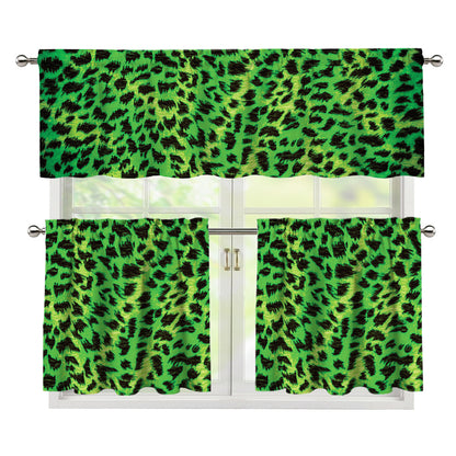 Green And Black Cheetah Print 3 Piece Kitchen Curtains