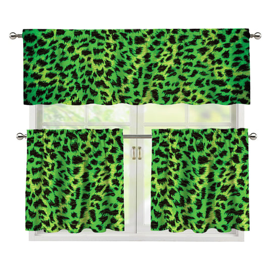 Green And Black Cheetah Print 3 Piece Kitchen Curtains