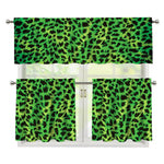 Green And Black Cheetah Print 3 Piece Kitchen Curtains
