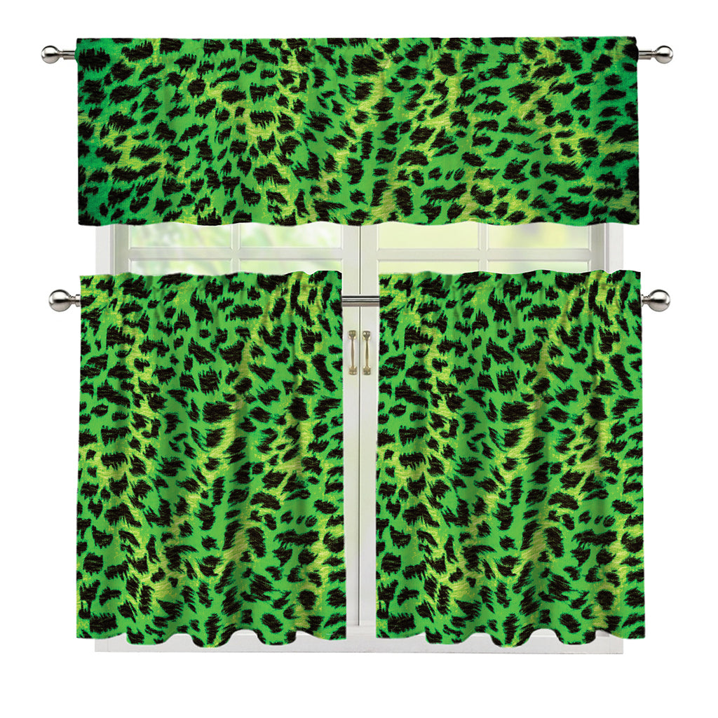 Green And Black Cheetah Print 3 Piece Kitchen Curtains
