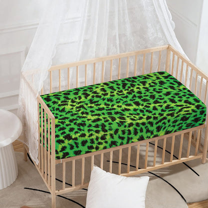 Green And Black Cheetah Print Baby Crib Sheet