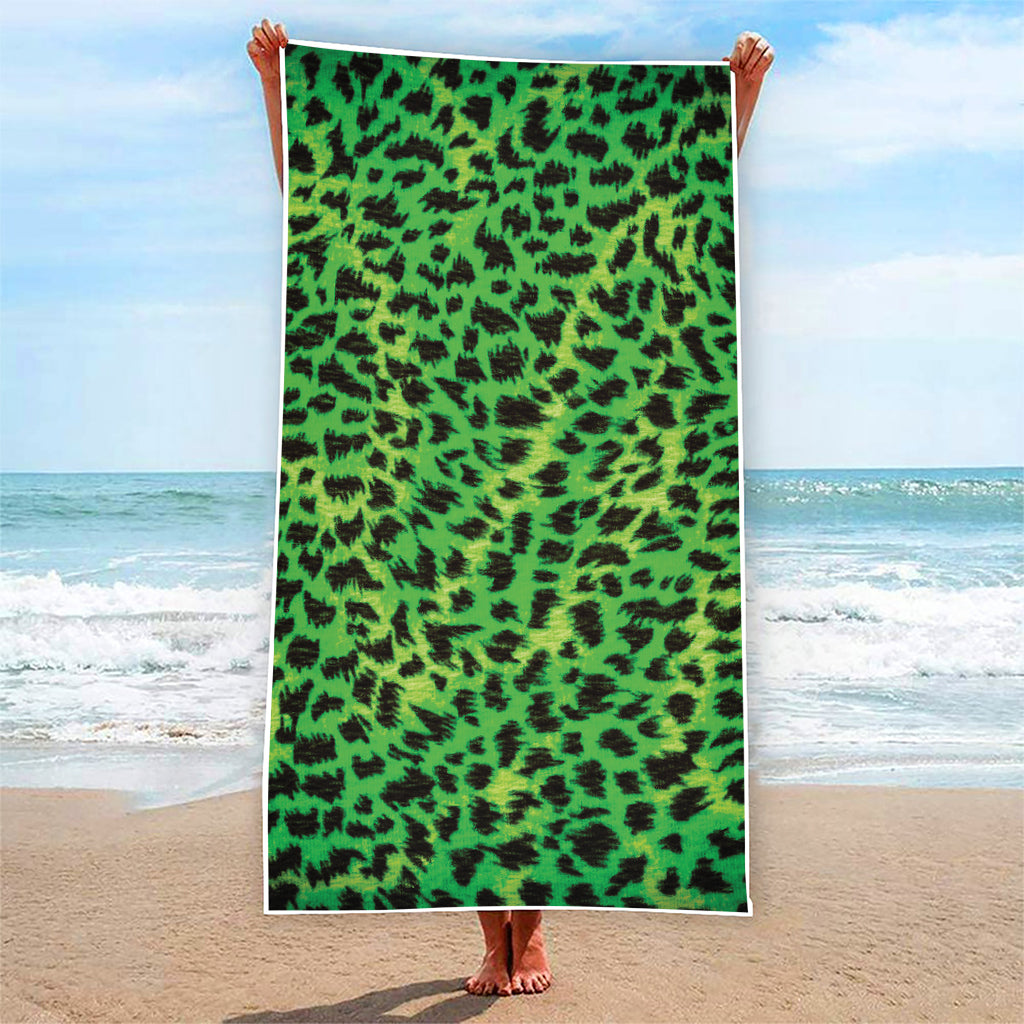 Green And Black Cheetah Print Beach Towel