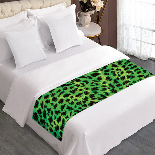 Green And Black Cheetah Print Bed Runner