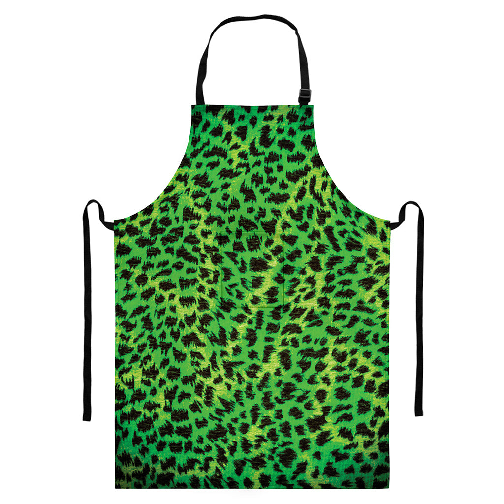 Green And Black Cheetah Print Bib Apron With Pocket