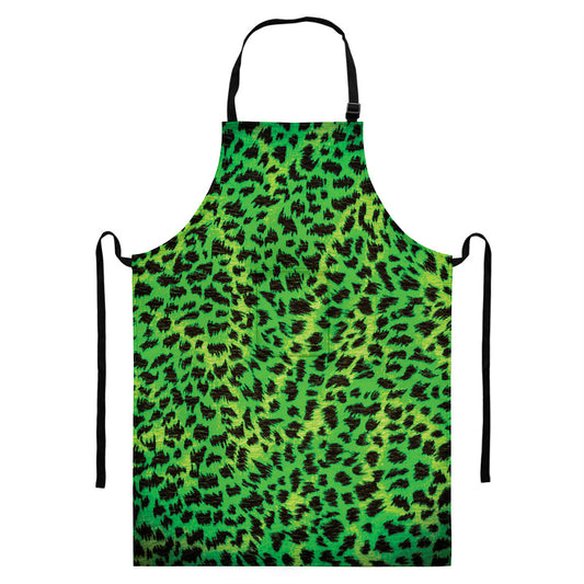 Green And Black Cheetah Print Bib Apron With Pocket