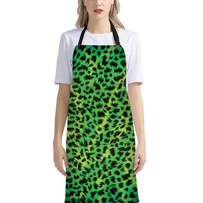 Green And Black Cheetah Print Bib Apron With Pocket