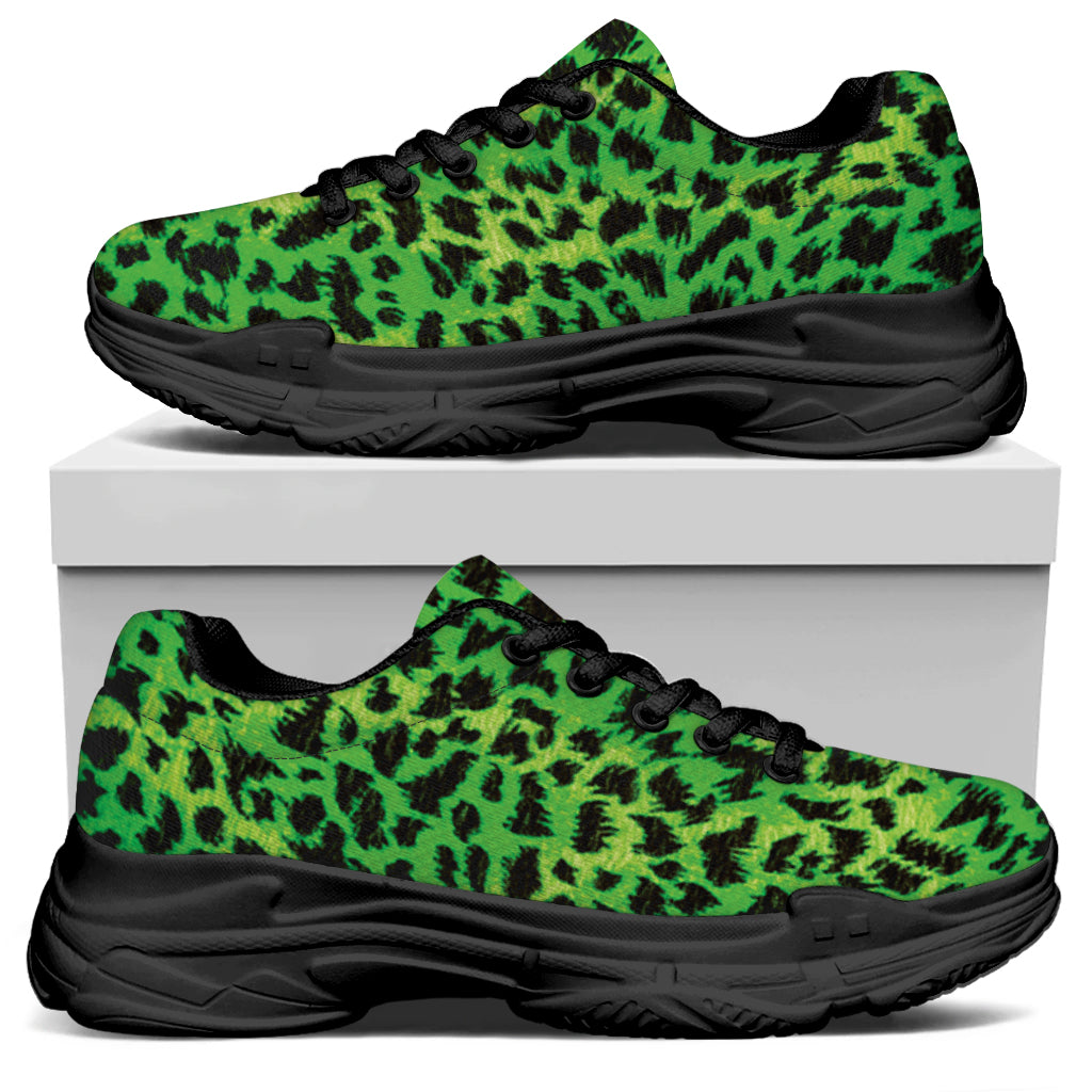 Green And Black Cheetah Print Black Chunky Shoes