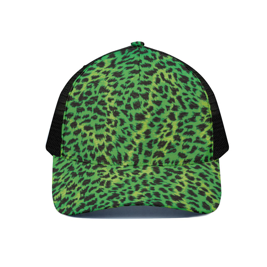 Green And Black Cheetah Print Black Mesh Trucker Cap