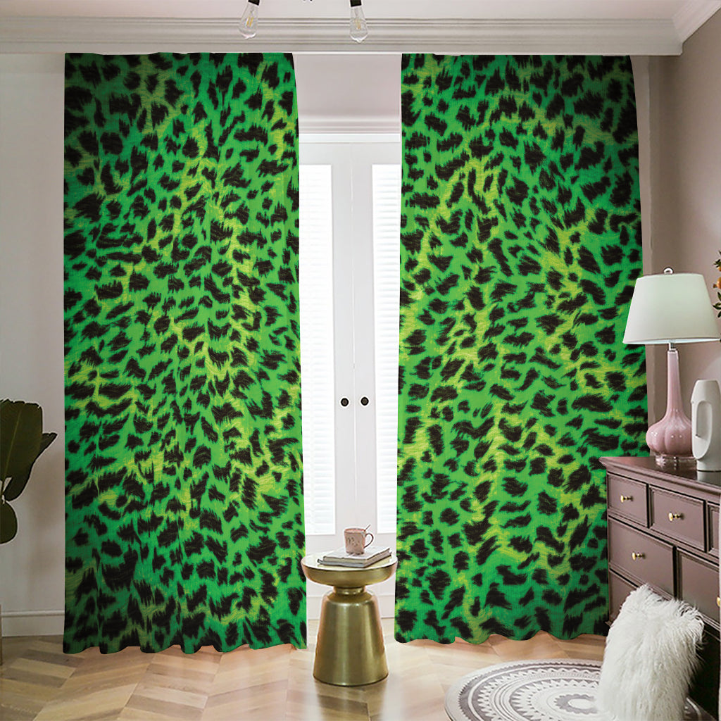 Green And Black Cheetah Print Blackout Pencil Pleat Curtains