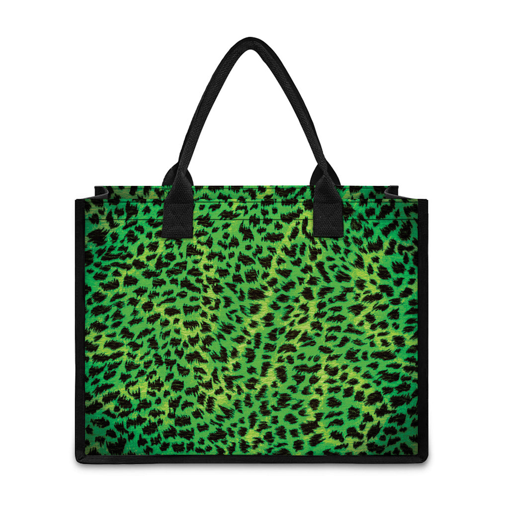 Green And Black Cheetah Print Canvas Tote Bag