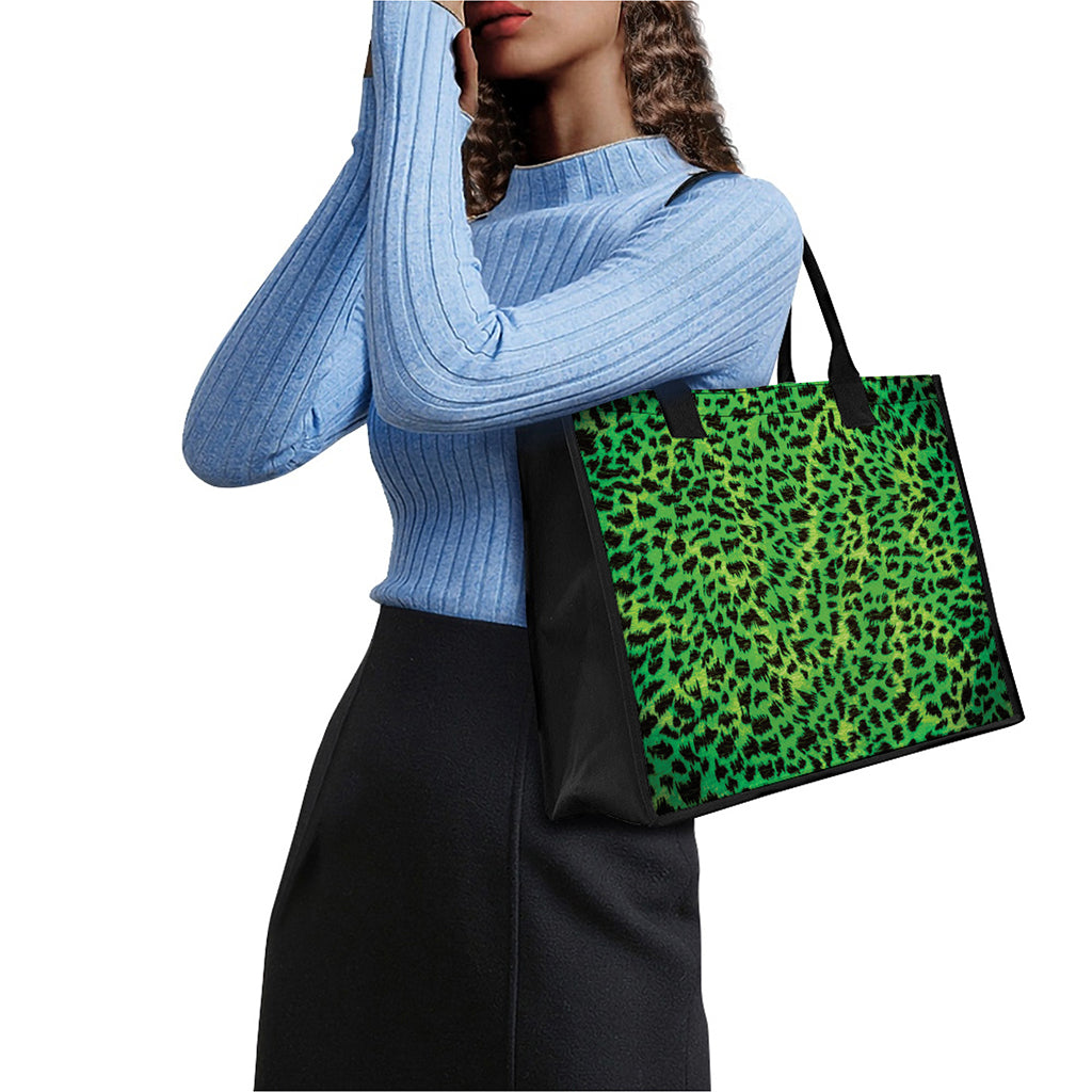 Green And Black Cheetah Print Canvas Tote Bag