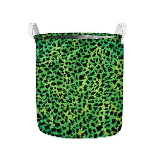 Green And Black Cheetah Print Collapsible Laundry Basket