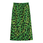 Green And Black Cheetah Print Cotton Front Slit Maxi Skirt