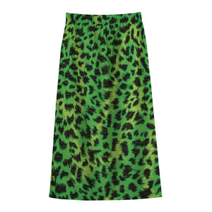 Green And Black Cheetah Print Cotton Front Slit Maxi Skirt