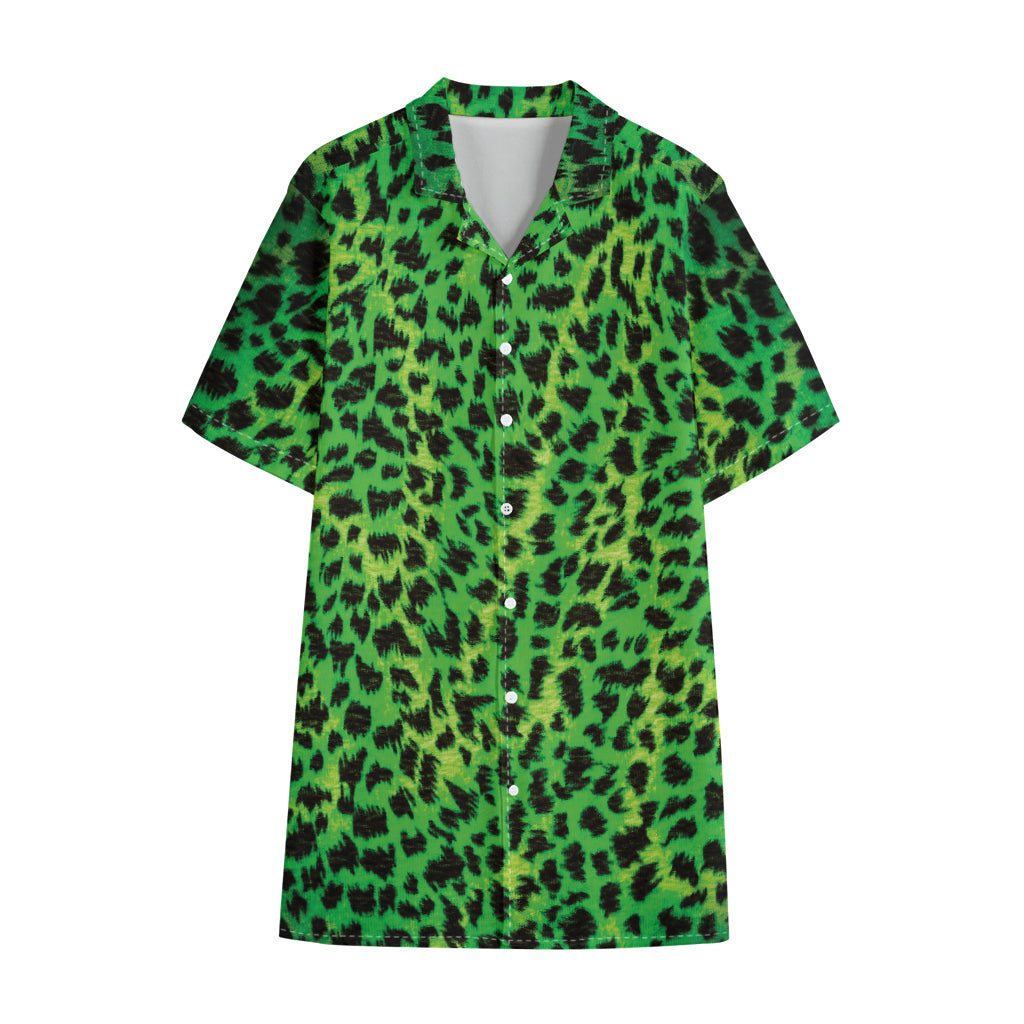 Green And Black Cheetah Print Cotton Hawaiian Shirt