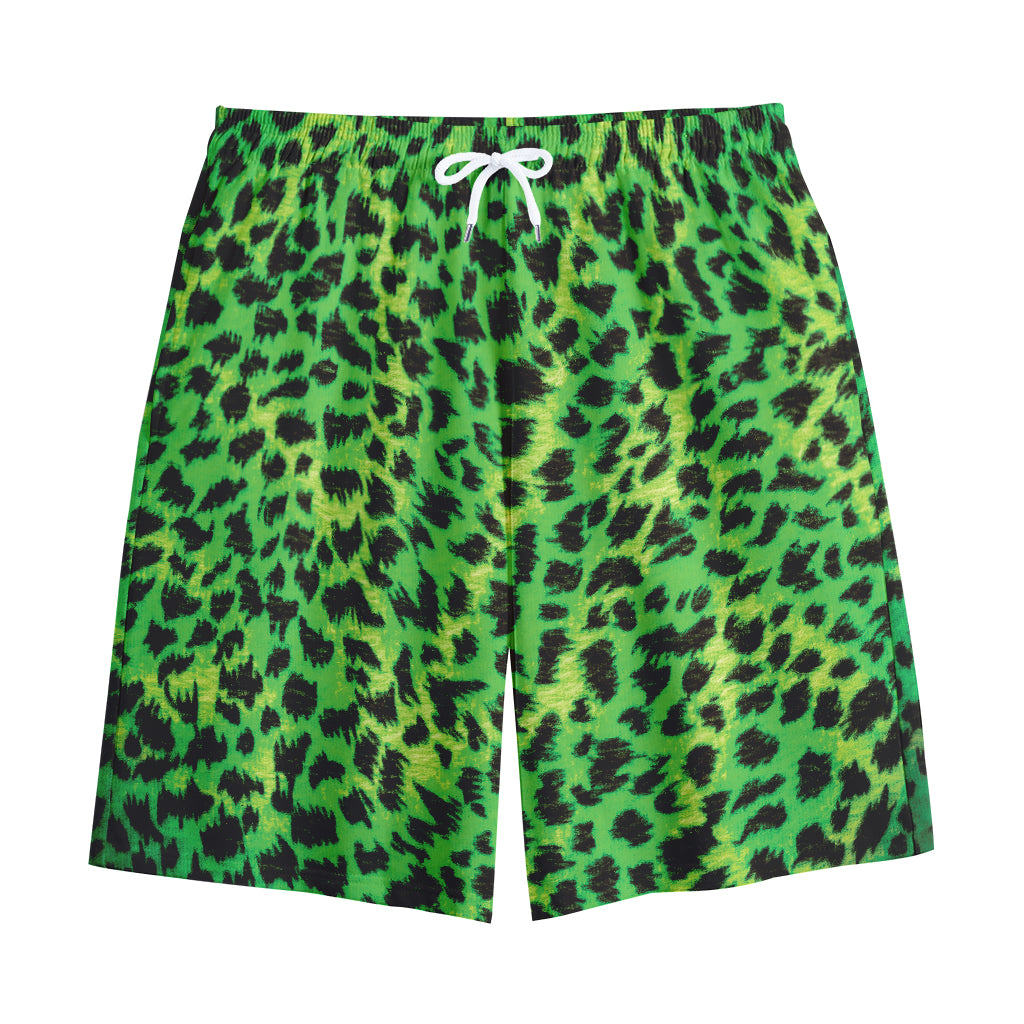 Green And Black Cheetah Print Cotton Shorts