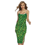 Green And Black Cheetah Print Cross Back Cami Dress