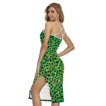 Green And Black Cheetah Print Cross Back Cami Dress