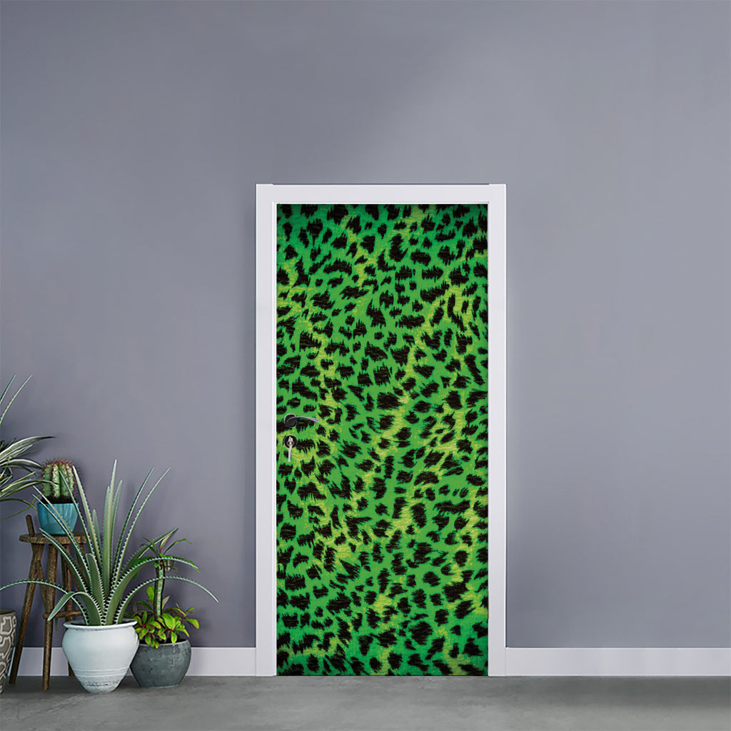 Green And Black Cheetah Print Door Sticker