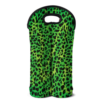 Green And Black Cheetah Print Double Neoprene Wine Tote