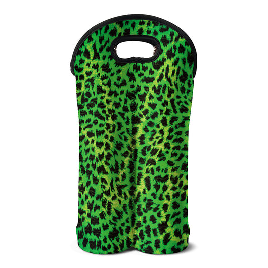 Green And Black Cheetah Print Double Neoprene Wine Tote
