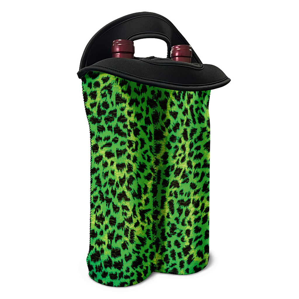 Green And Black Cheetah Print Double Neoprene Wine Tote