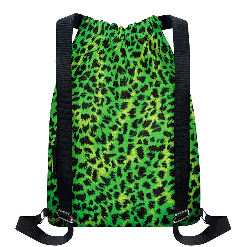 Green And Black Cheetah Print Drawstring Backpack