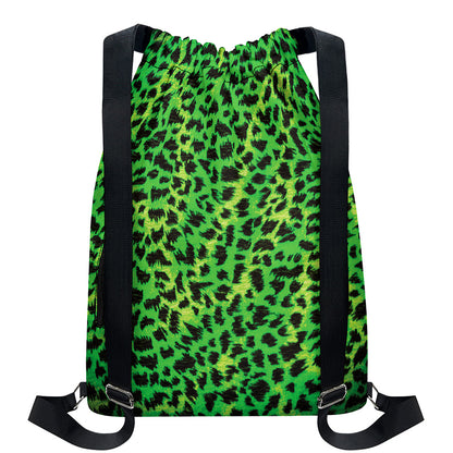 Green And Black Cheetah Print Drawstring Backpack