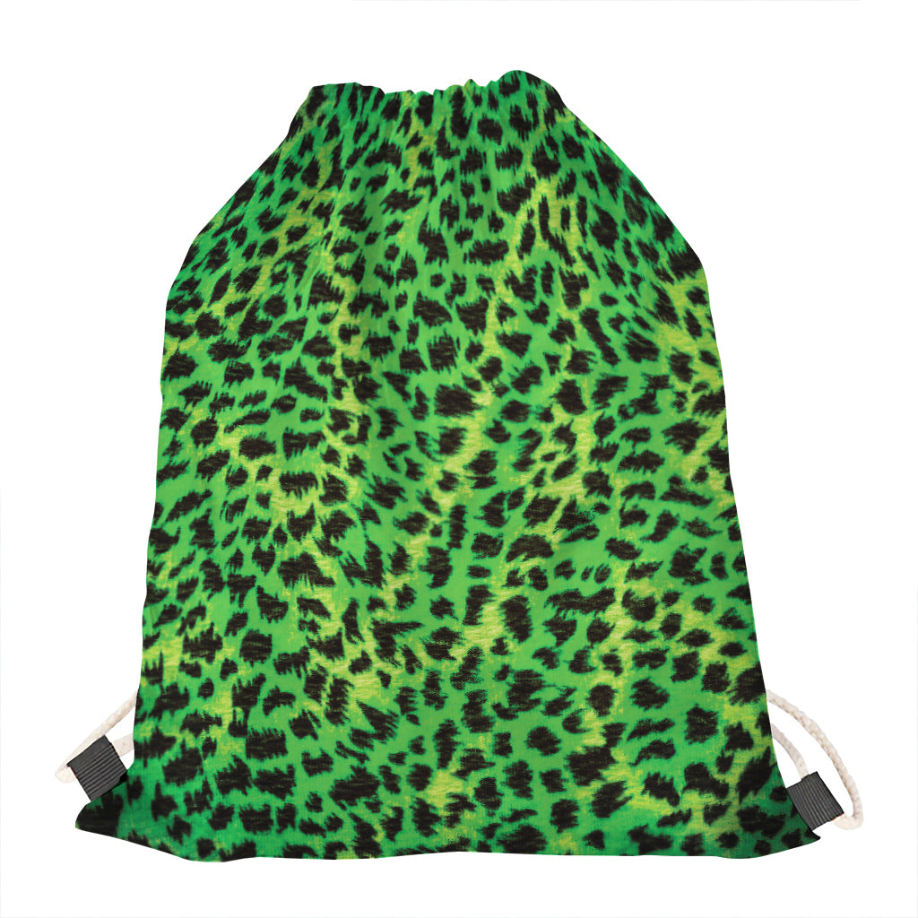 Green And Black Cheetah Print Drawstring Bag