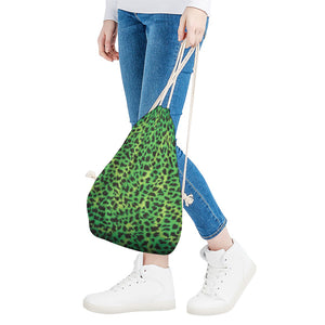 Green And Black Cheetah Print Drawstring Bag