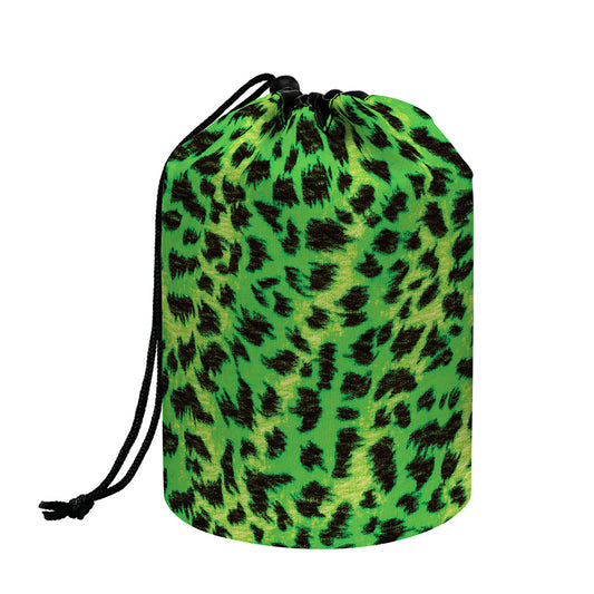 Green And Black Cheetah Print Drawstring Makeup Bag