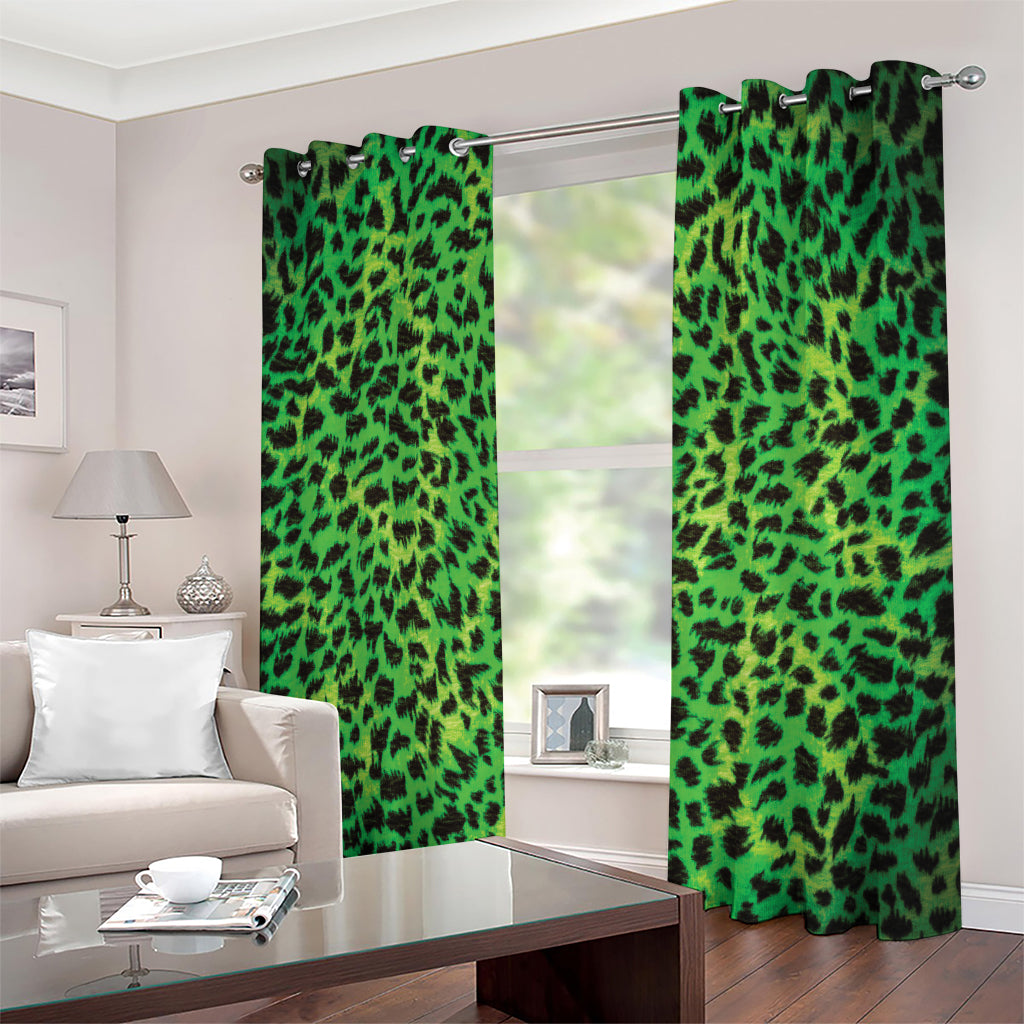 Green And Black Cheetah Print Extra Wide Grommet Curtains